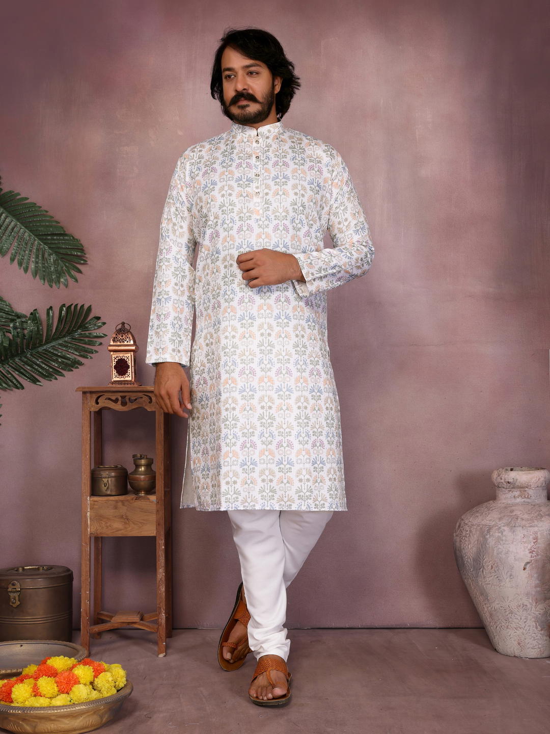 off white  jacquard kurta 1