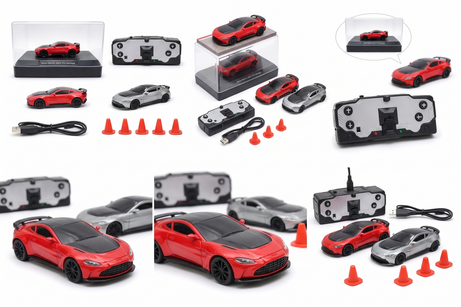 Mini RC Drift Car – Aston Martin Style | Rechargeable Remote Control Toy Car with Cones 4