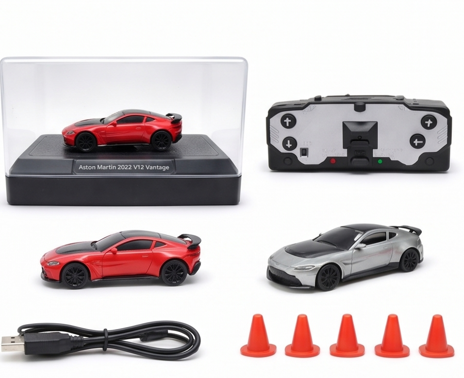 Mini RC Drift Car – Aston Martin Style | Rechargeable Remote Control Toy Car with Cones 5