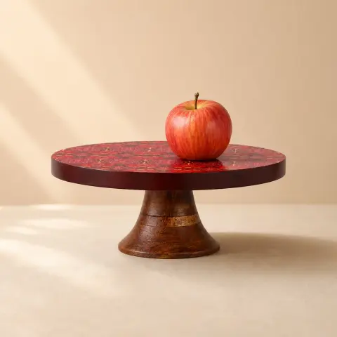 Arc & Petal Wooden Cake Stand | Round Decorative Dessert Stand & Cake Display Plate