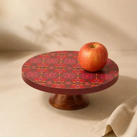 Arc & Petal Wooden Cake Stand | Round Decorative Dessert Stand & Cake Display Plate
