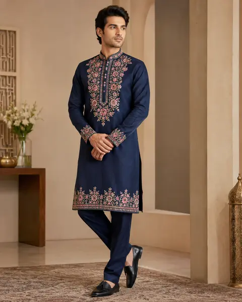 Navy Floral Regal Kurta Set