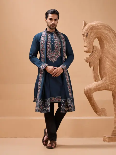 Navy Floral Kurta Set