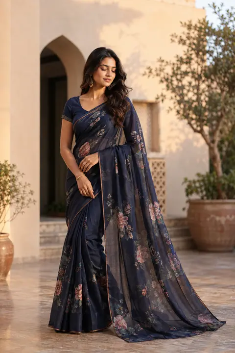 Midnight Floral Printed Saree
