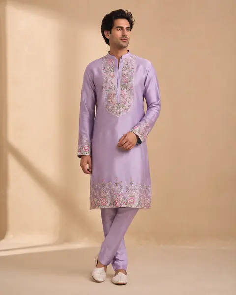 Lavender Heritage Embroidered Kurta Set