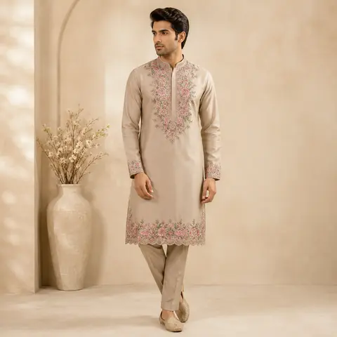 Sandstone Bloom Embroidered Kurta Set
