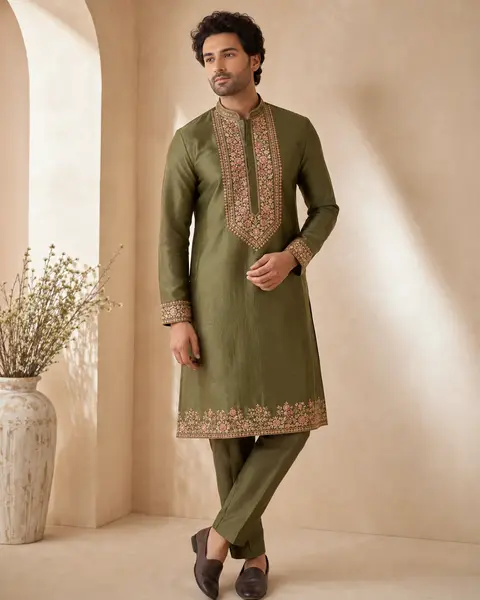 Olive Crest Embroidered Kurta Set