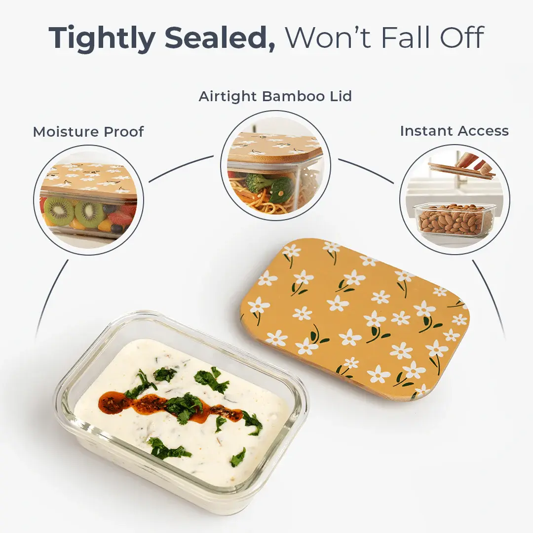 Premium Airtight Borosilicate Glass Food Container with Bamboo Lid(370ml) 1