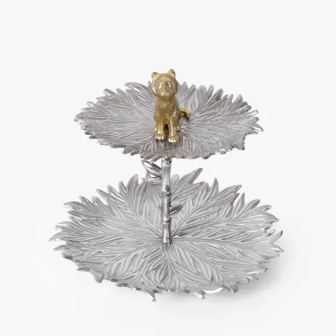 Casa Decor Two-Tier Leaf Dessert Stand (Silver & Gold)