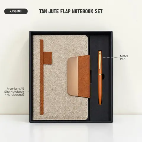 TAN JUTE FLAP NOTEBOOK SET
