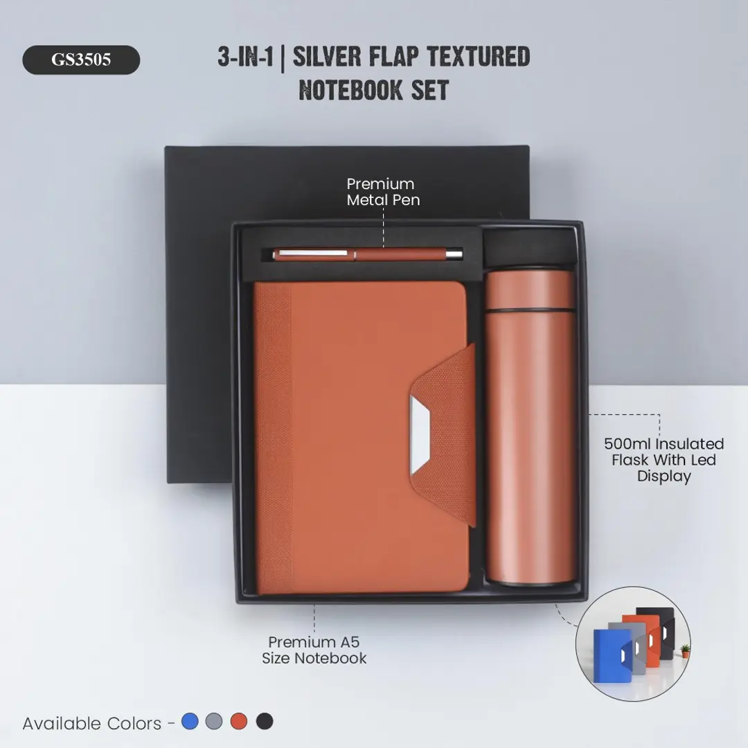 3-in-1 | Silver Flap Textured Notebook Set 1