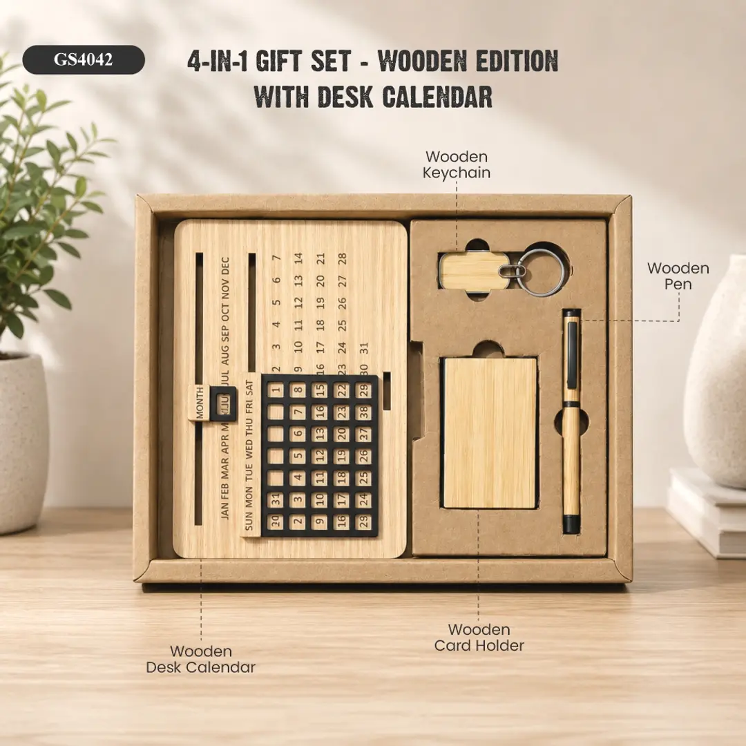 4 in 1 Gift Set - Wooden Edition With Desk Calendar 1