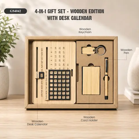 4 in 1 Gift Set - Wooden Edition With Desk Calendar