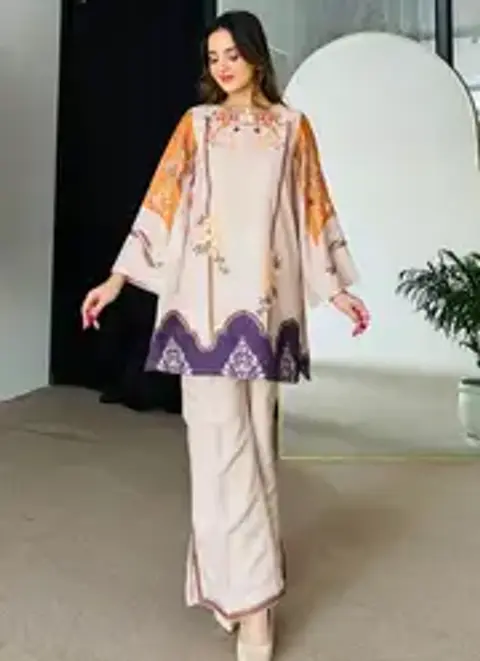 Viscose Rayon Beige Casual Wear Printed Work Readymade Cord Set