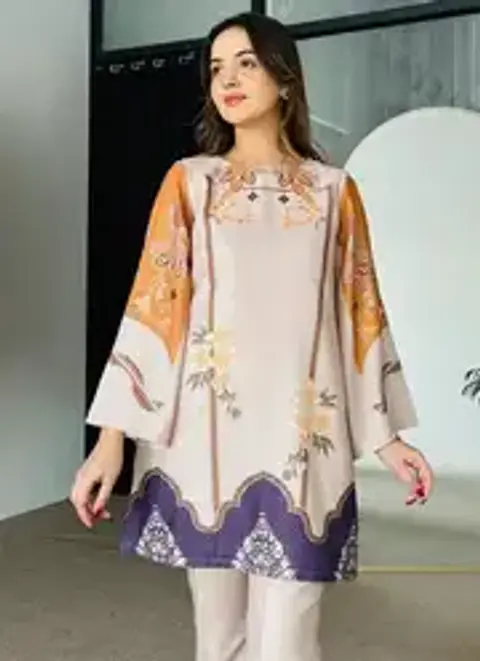Viscose Rayon Beige Casual Wear Printed Work Readymade Cord Set